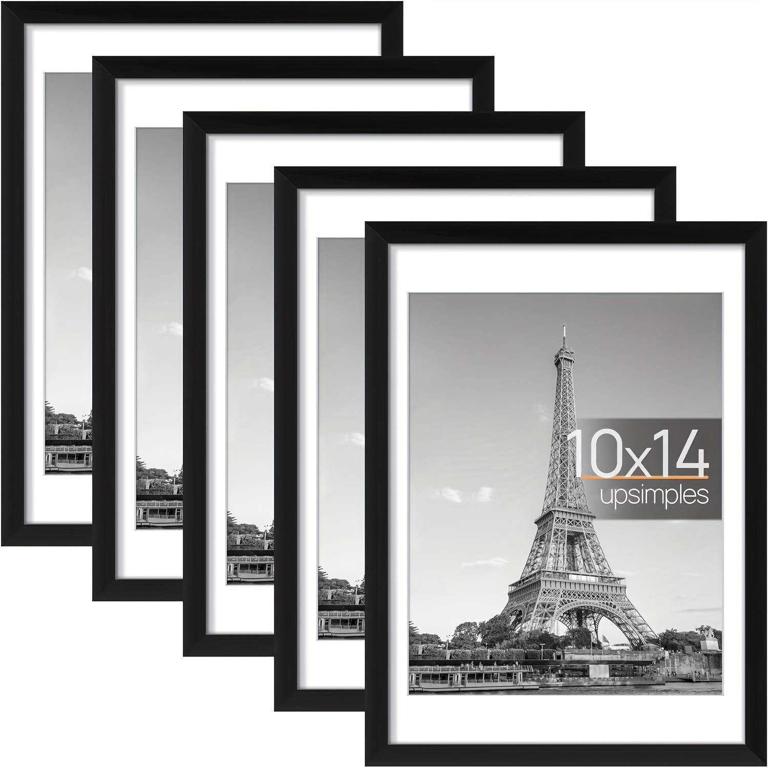 

Upsimples 5 Pack 10 Inchx14 Inch Picture Frame, Display Pictures 8.5 Inchx11 Inch With Mat Or 10 Inchx14 Inch Without Mat, Wall Gallery Poster Frames, Black