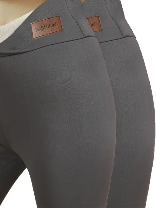2pcs womens winter fleece lined leggings soft warm and comfortable stretch tights for cold weather gray with like patches ribbed waistband machine washable cold fleecelined tights cozy winter clothes