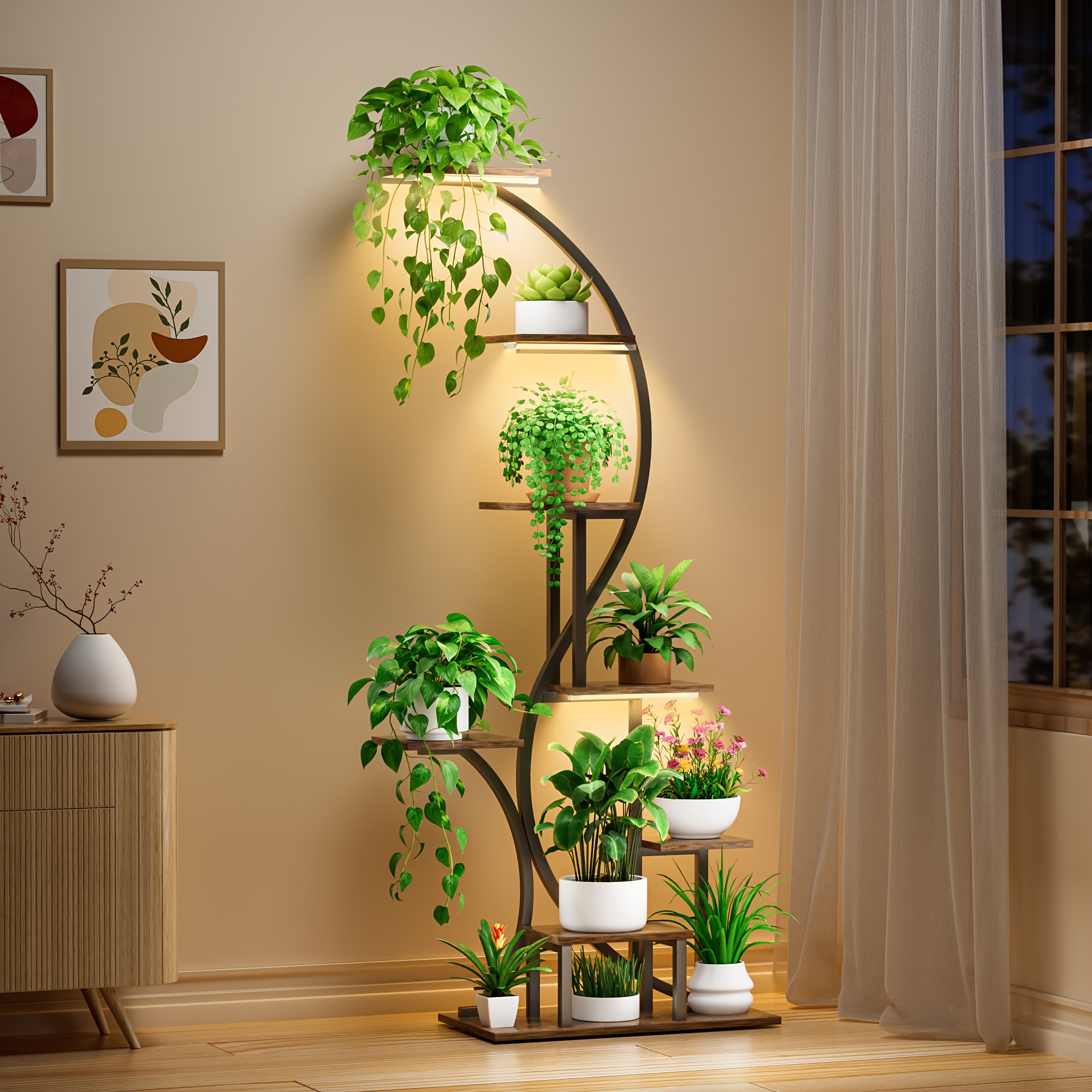 indoor plant display grow light 8 tiered metal shelf plants