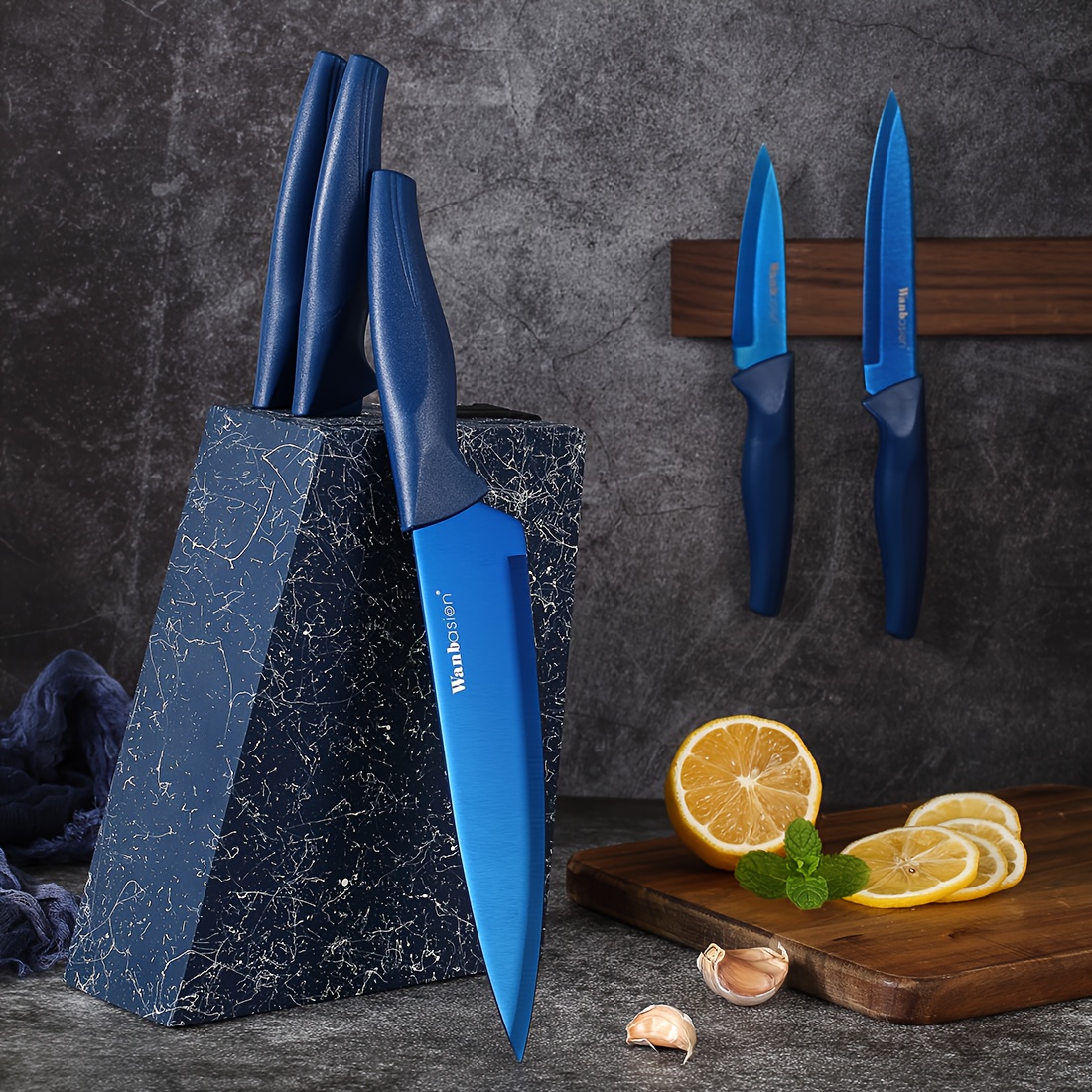 

Wanbasion Marbling Kitchen Knife Set With , Sharp Kitchen Knife Set , Stainless Steel Chef Knife Set With 6pcs Blue