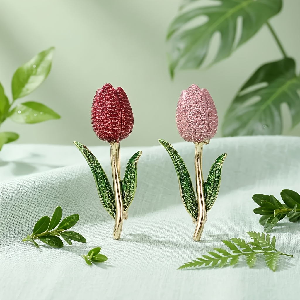 TEMU 2pcs Merrysmile Enamel Tulip Brooches Suitable For , Dutch Flower Pin Badges With Elegant Tulip, Unisex Plant Pins For Casual Office Party Wear,