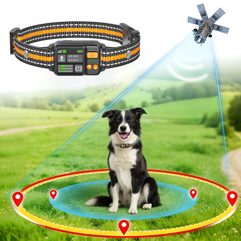 TEMU Gps Wireless Dog Fence System, Adjustable 49-6561ft Invisible Electric Fence For Dogs, 3 Training Vibration Shock, Rechargeable Pet Containment