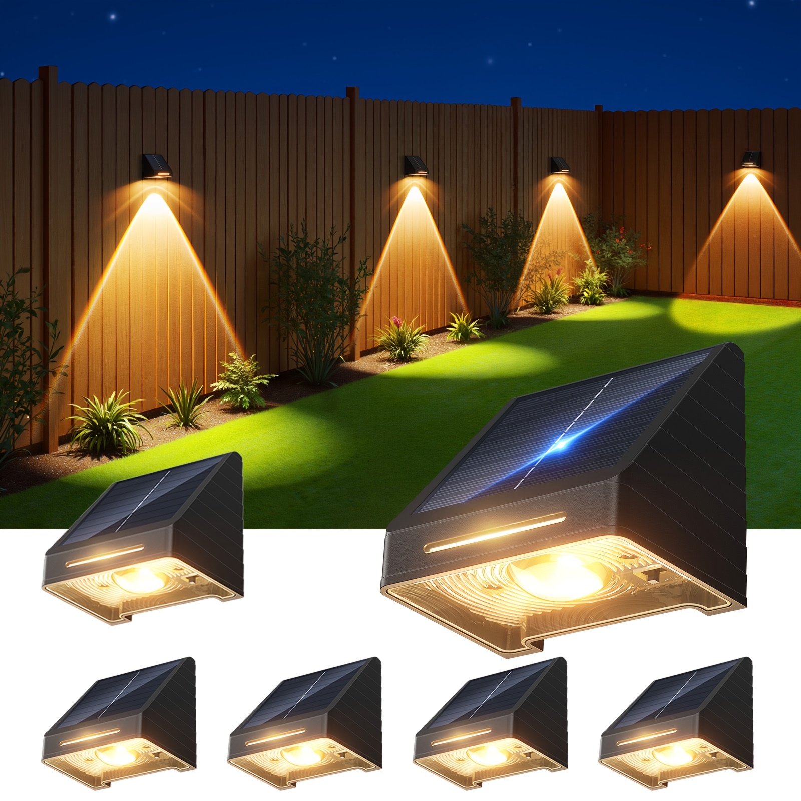 Image of 6/4 Pack Solar Fence Outdoor Lights, Lens, Cold White & Warm Light Fence Garden Solar Lights Outdoor Ipx5, Auto Deck Lighting For Wall, Patio, Backyard, Step, Railing
