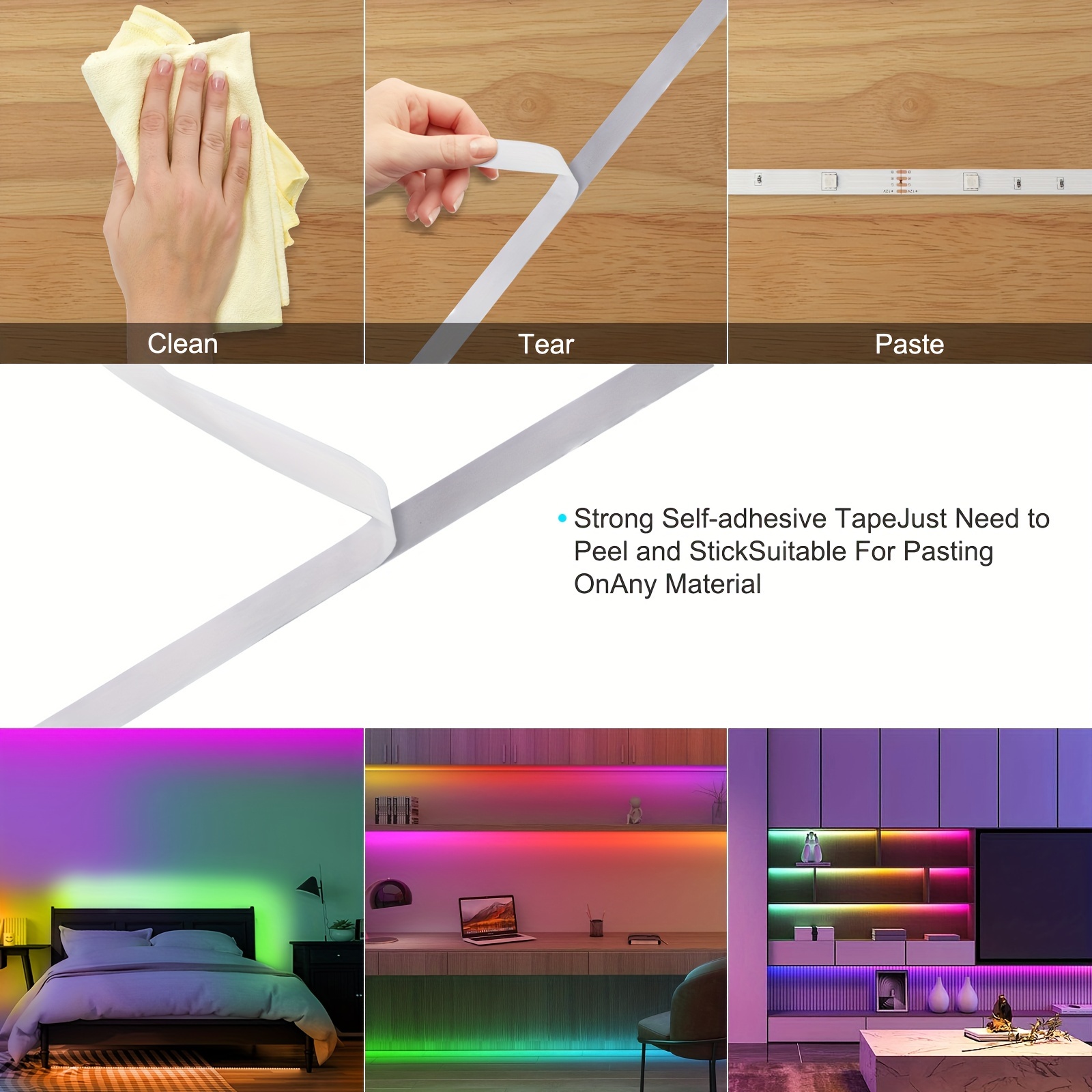 RGB+IC LED Strip Light with App Control, 3-Key Remote, Multi-Mode Dimming, Music Sync, USB Powered, Non-Waterproof, Built-in Mic, for PC, TV, Bedroom, Dining, Living, Gaming, Bar, Party - Indoor Use, 99.97cm-10.0meter