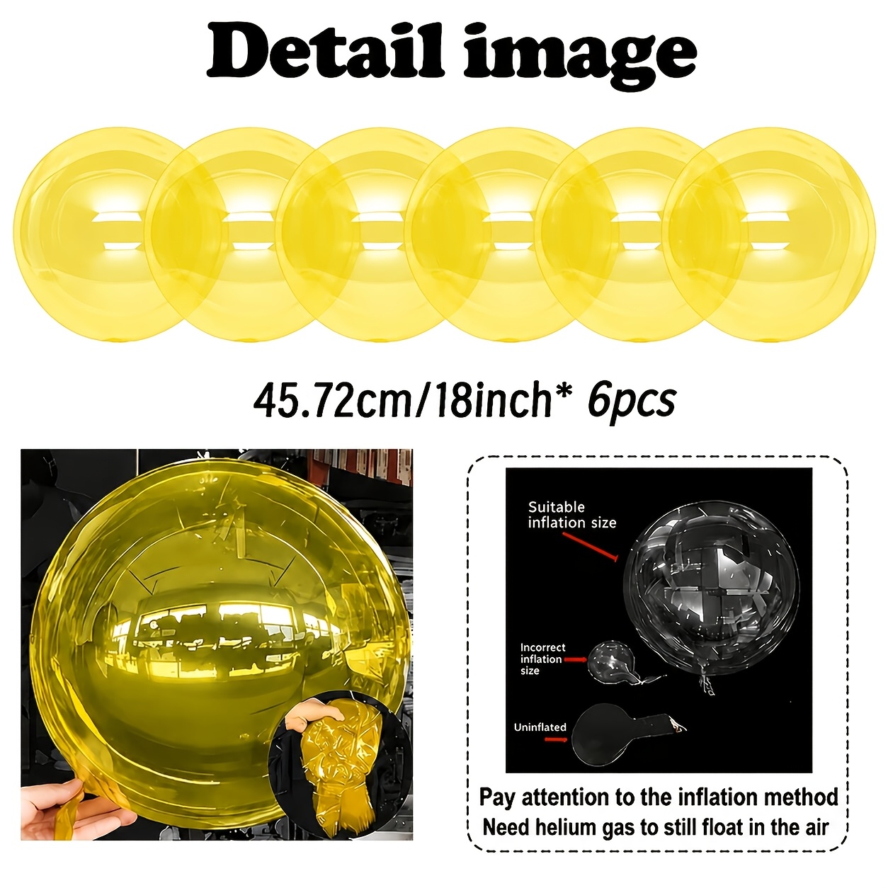 TEMU 6pcs 18 Inch Yellow Bobo Balloons Decoration Set, Large Transparent Balloon For Birthday Party, Wedding Celebration, Backdrop Decoration, Event