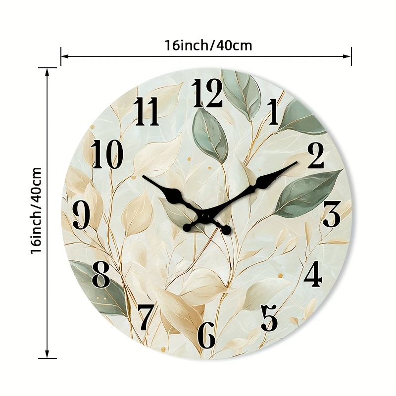 TEMU 1pc Non-ticking Wooden Wall Clock - Silent Modern Abstract Botanical Leaf Design, 10/12/14/16 Inch Round Battery Operated (aa Not Included) For