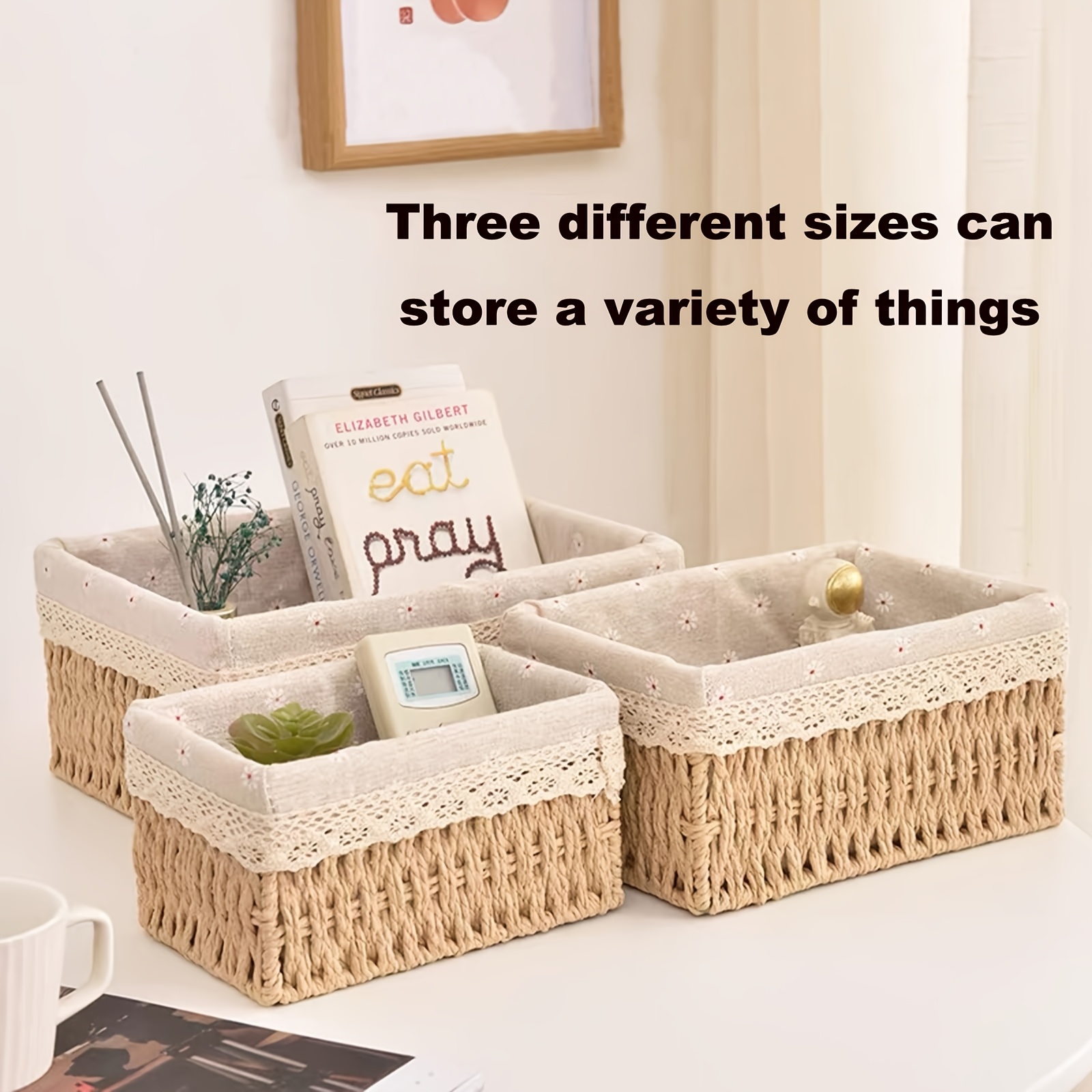 set of 3 rattan baskets for storage handcrafted cosmetic organizer desktop storage container removable lining for   versatile storage solution display box for cosmetics grocery storage basket desktop organizer