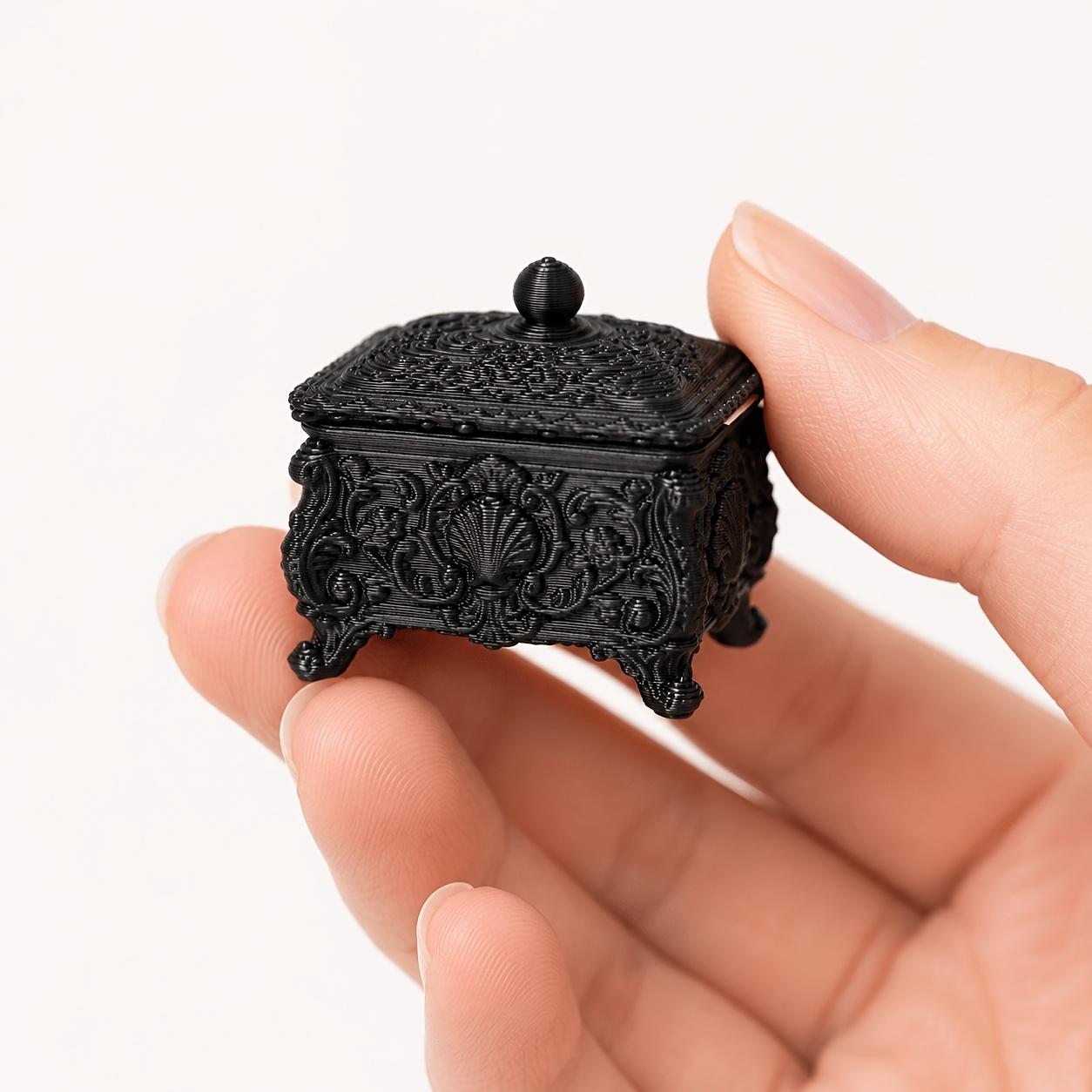 TEMU 1 pièce Boîte de rangement miniature sculptée baroque européenne, ouvrable, mini boîte à bijoux carrée avec couvercle, conteneur de rangement,