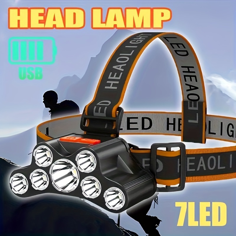 

Usb Rechargeable Headlamp 7 Leds And 4 Portable For Camping, , And - -in Battery And