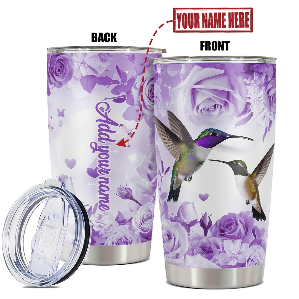 

Personalized 20oz Stainless Steel With Lid - Hummingbird Design, Custom Name Insulated Water Bottle, Gift For Birthdays, Holidays, And