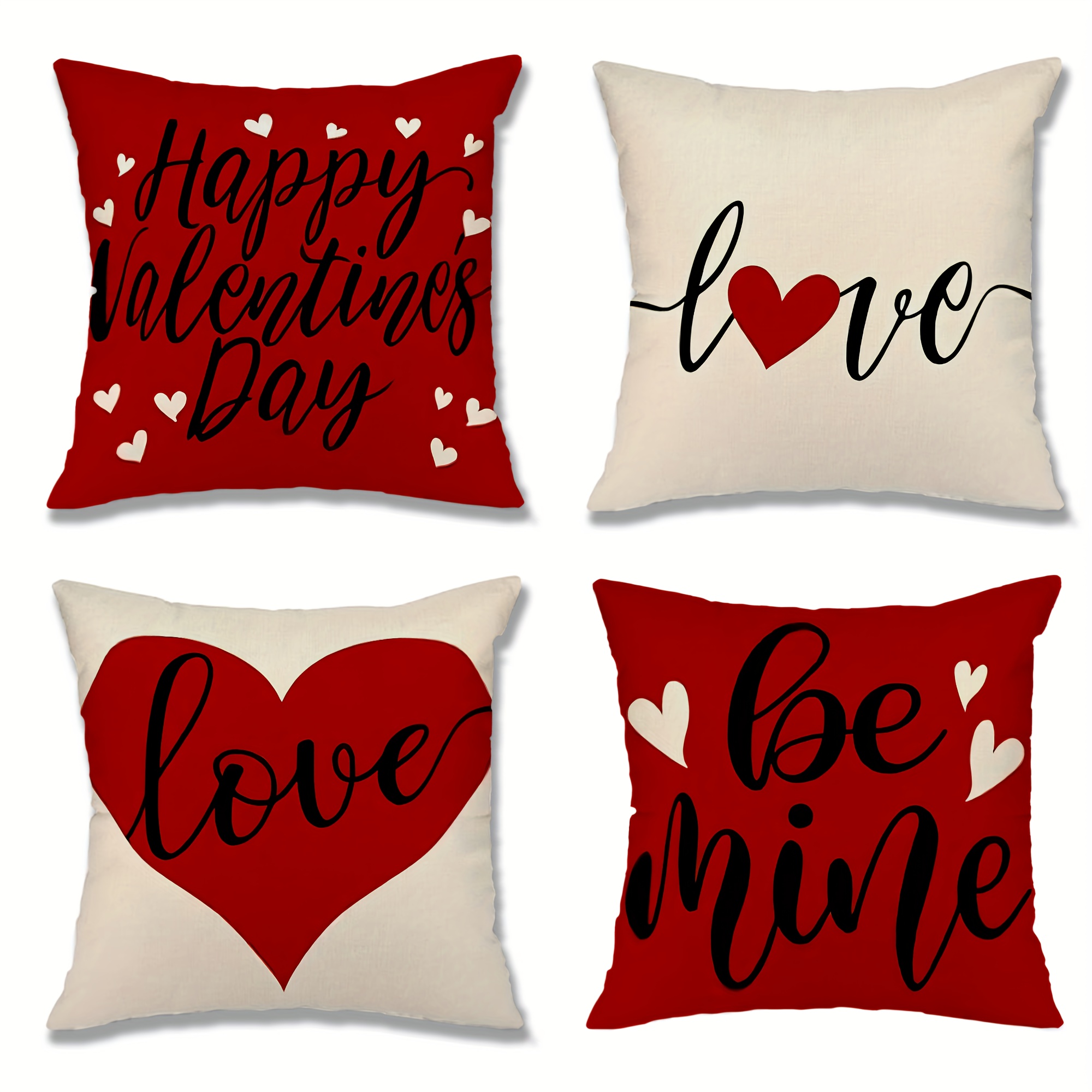 

4pcs Valentine's Day Gift Set Pillowcase - Text Pattern, 17.72 Inches (45cm) Square, Machine Washable Printed Polyester Material, Suitable For Valentine's Day Decoration, Holiday Gifts