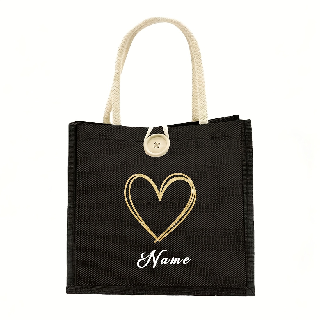 TEMU [customization] Custom Casual Tote Bag With Heart Print And Custom Name. Women's Tote Bag, Small Gift Organizer, Multi-functional. Suitable For