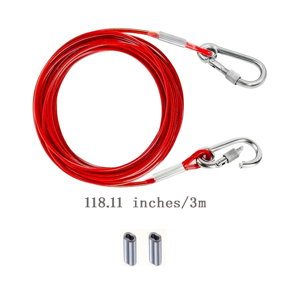 TEMU 1 Cable de acero con bloqueo, muy adecuado para colgar en exteriores, de barcos, secado de ropa, con perros, correas para mascotas