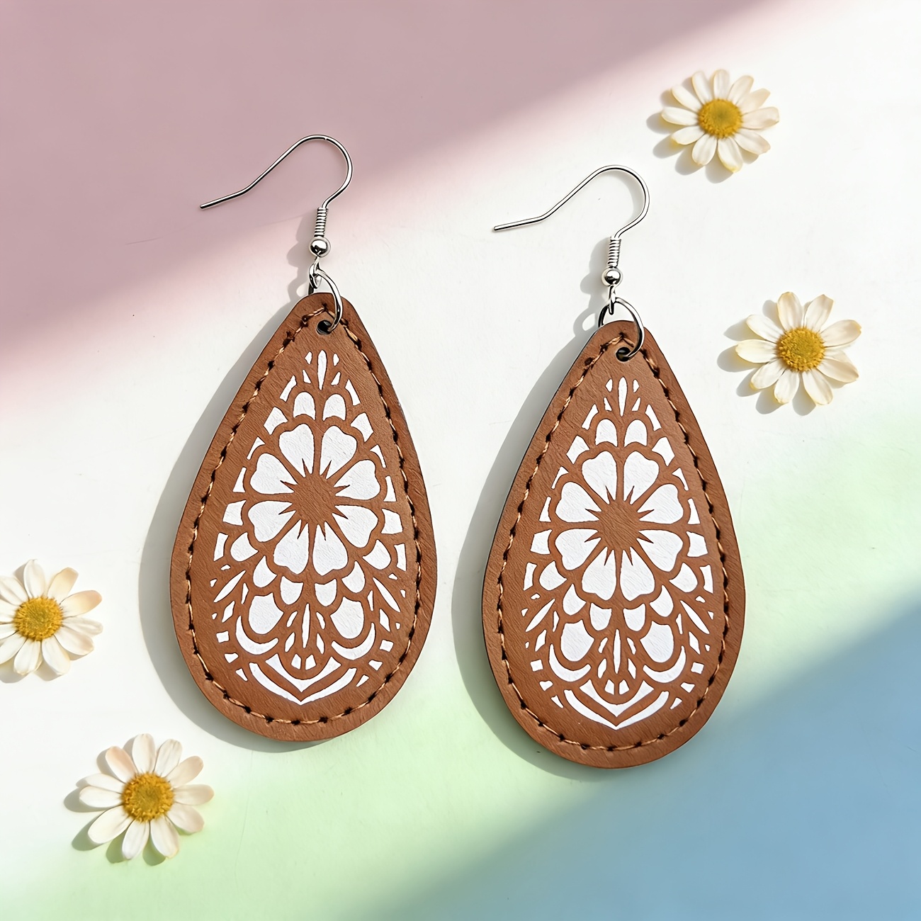 Women's Multi-Color Teardrop PU Lightweight Pendant Earrings