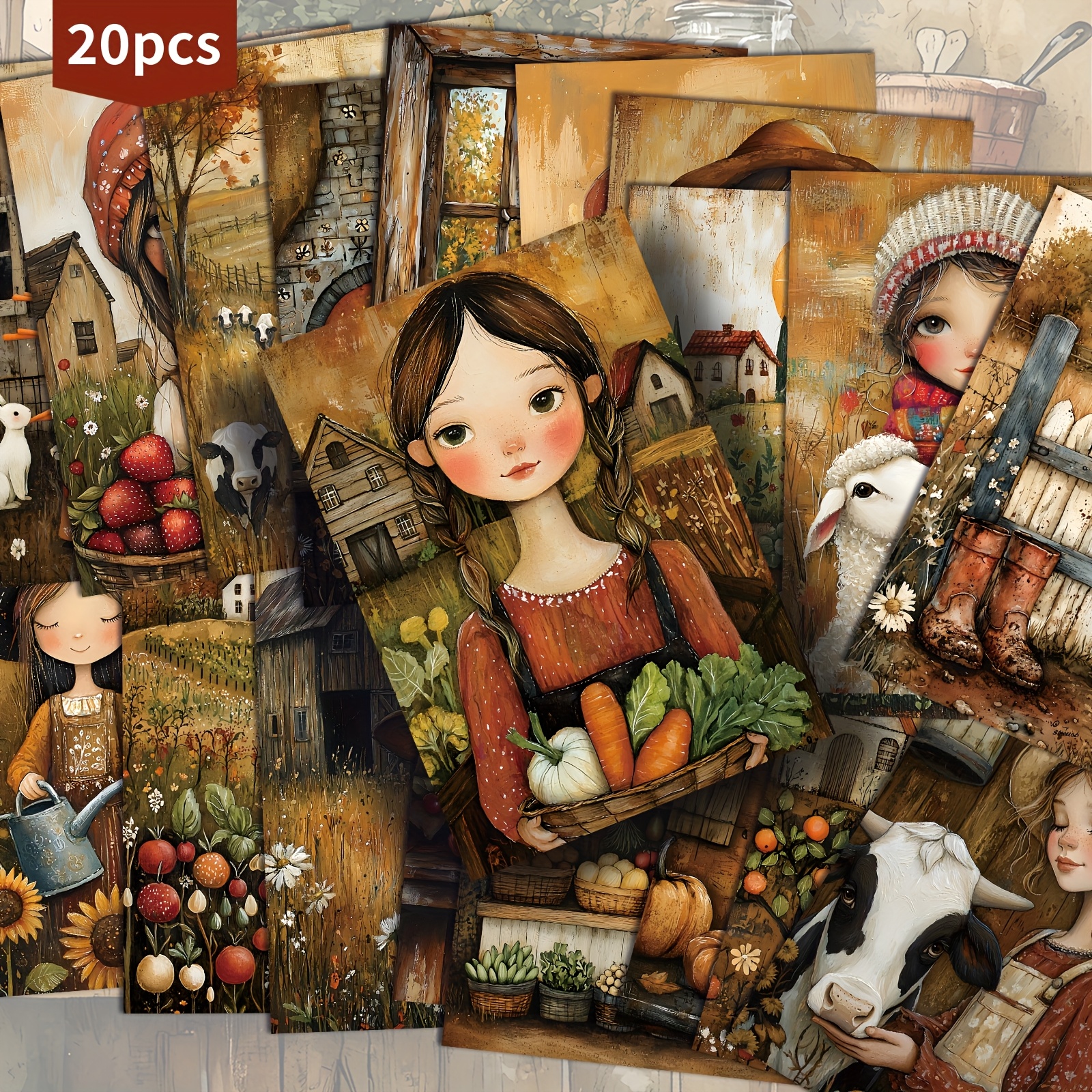 TEMU Set di 20 cartoline con verdure autunnali di fattoria e una , dimensioni 4X6 pollici. Queste illustrazioni per junk journals, scrapbooking e
