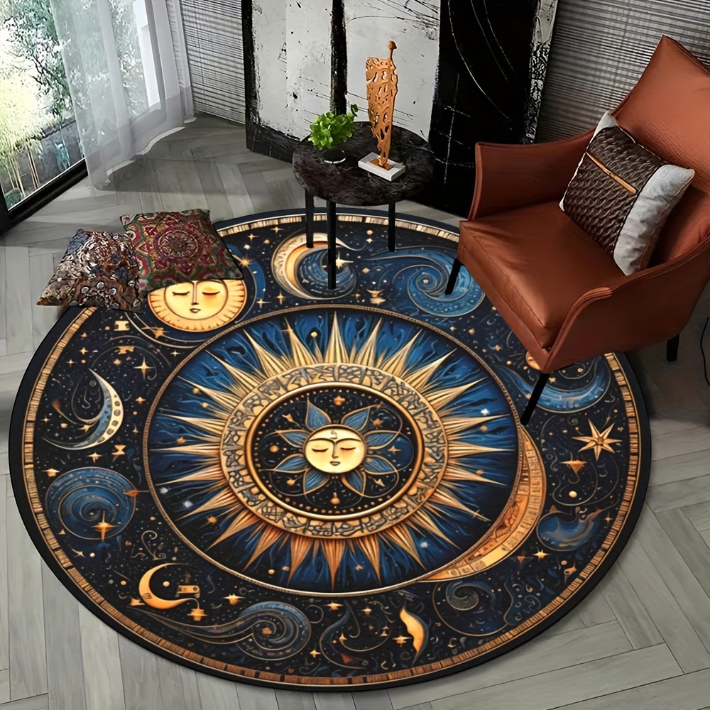 

800g/m2 Crystal Velvet Cartoon Sun Art Painting Print Round Carpet For Living Room Bedroom Sofa Non-slip Area Rug Home Decor