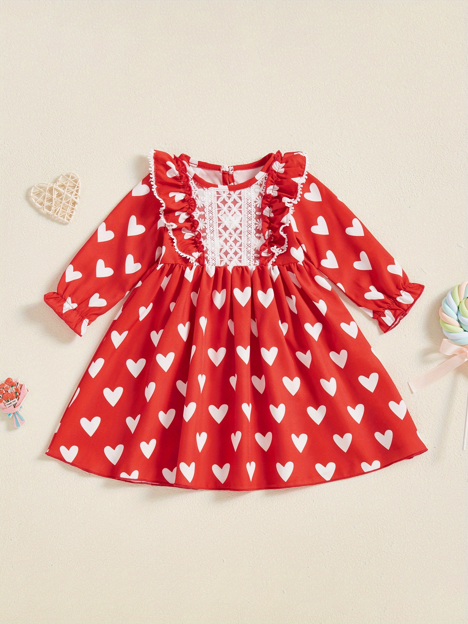 baby toddler girls bohemian valentines day dress red white Temu