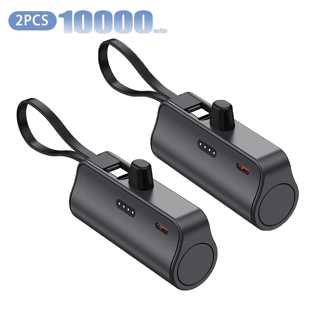 Image of 2-pack Bank, 10000mah Total Capacity, Pocket Portable Charger With Built-in 2 Charging Connectors, Type-c & Ios Compatible, Compact Emergency Battery Pack For Travel, Iphone & Devices
