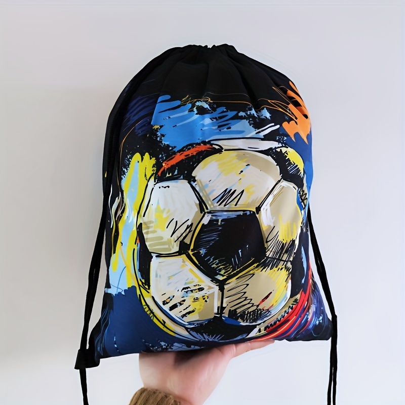 

1pc Durable Football Creative Pattern Drawstring Backpack, Football Pattern Drawstring Backpack, Cartoon Football Pattern Shoulder Drawstring Portable Storage Bag