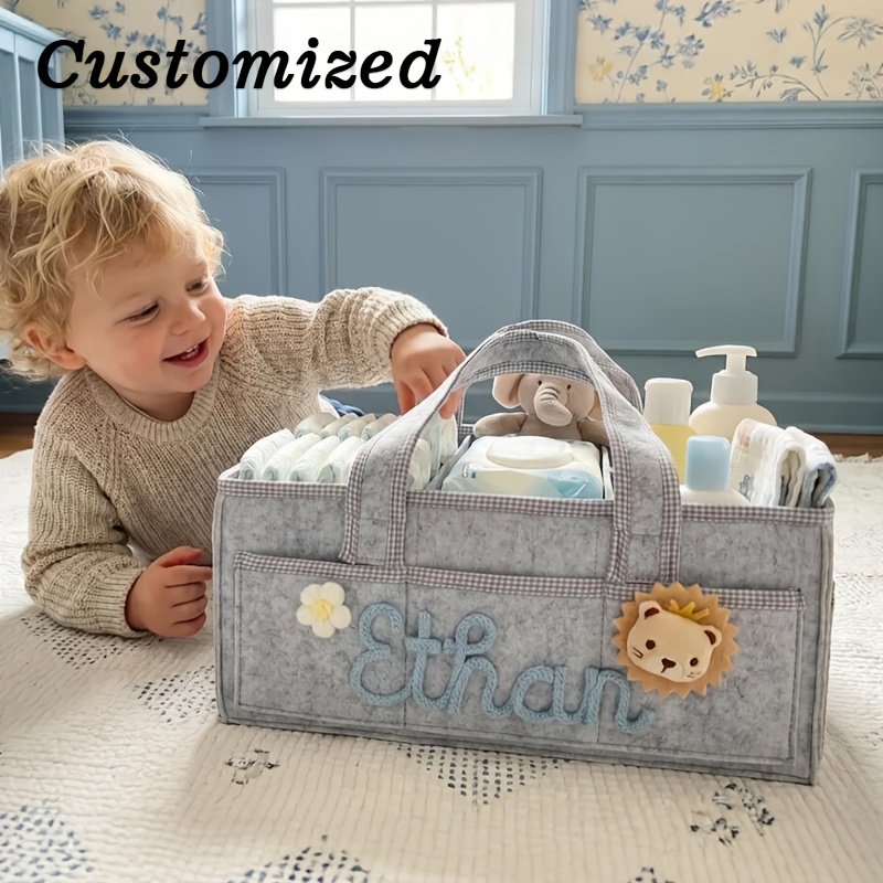 TEMU Panier de rangement fait main personnalisable avec nom, cadeau, panier de rangement pour jouets, couches, fournitures et de finition, panier de