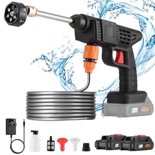1500w portable cordless high pressure electric car wash with 6 in 1 nozzle handheld car wash gun for car wash home cleaning 2 x 6000mah batteries
