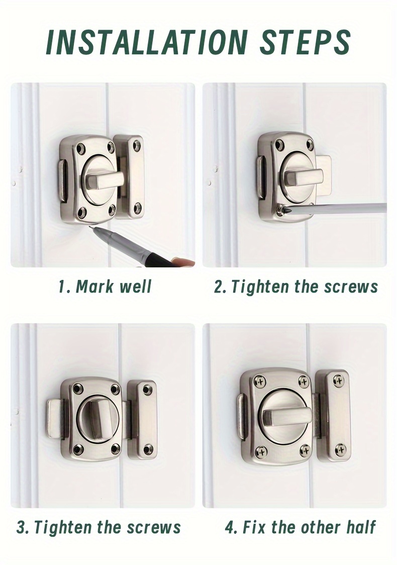1pc Zinc Alloy Bidirectional Knob Gate Latch Security Slide Bolt Lock For Bathroom Toilet And ...