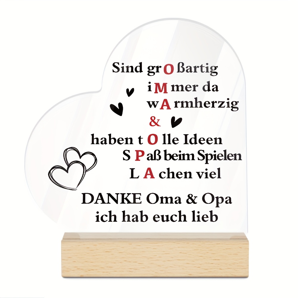 Image of 2d Flat, 1pc German Heart-shaped Acrylic Sign With Wooden Base, Warm & Have Great Ideas. Play, Laugh , Desktop Decoration For Home Farmhouse Fireplace Bedroom, Christmas Gift