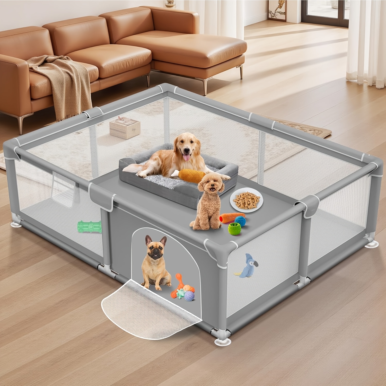 47 47 inches puppy playpen with gate dog playpen for puppies or small dogs sturdy safety dog fence pet playpen with thickened fabric high strength nylon wire mesh for indoor outdoor washable