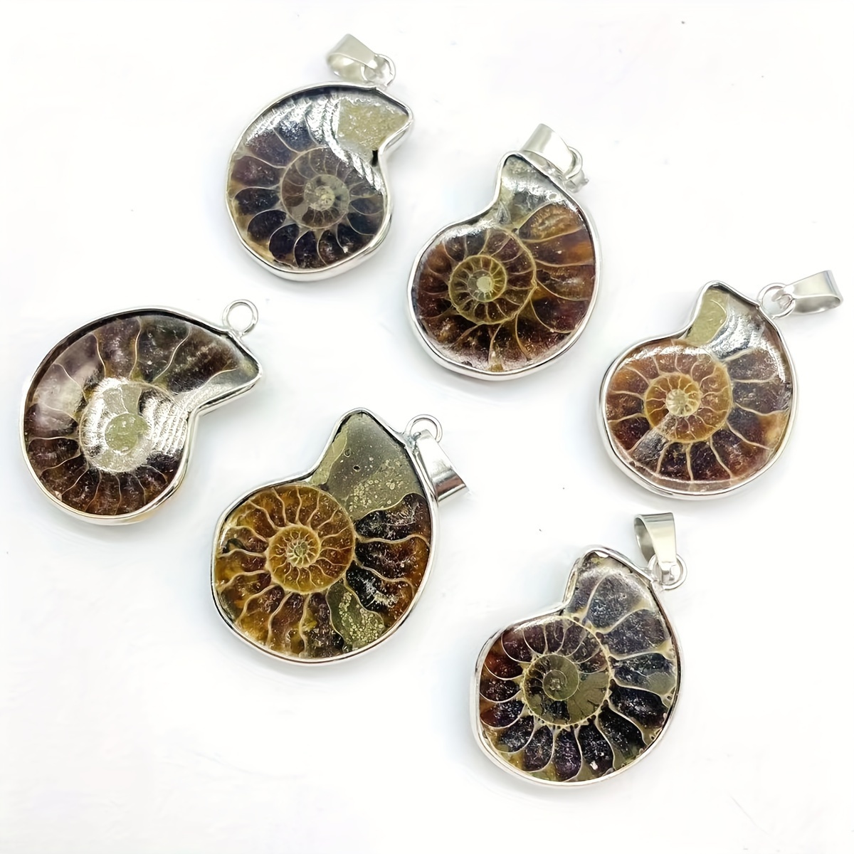 

Vintage Boho Ammonite Fossil Pendant Necklace, Natural Stone Mosaic Zinc Alloy, Versatile Daily Wear Jewelry, Single Pack