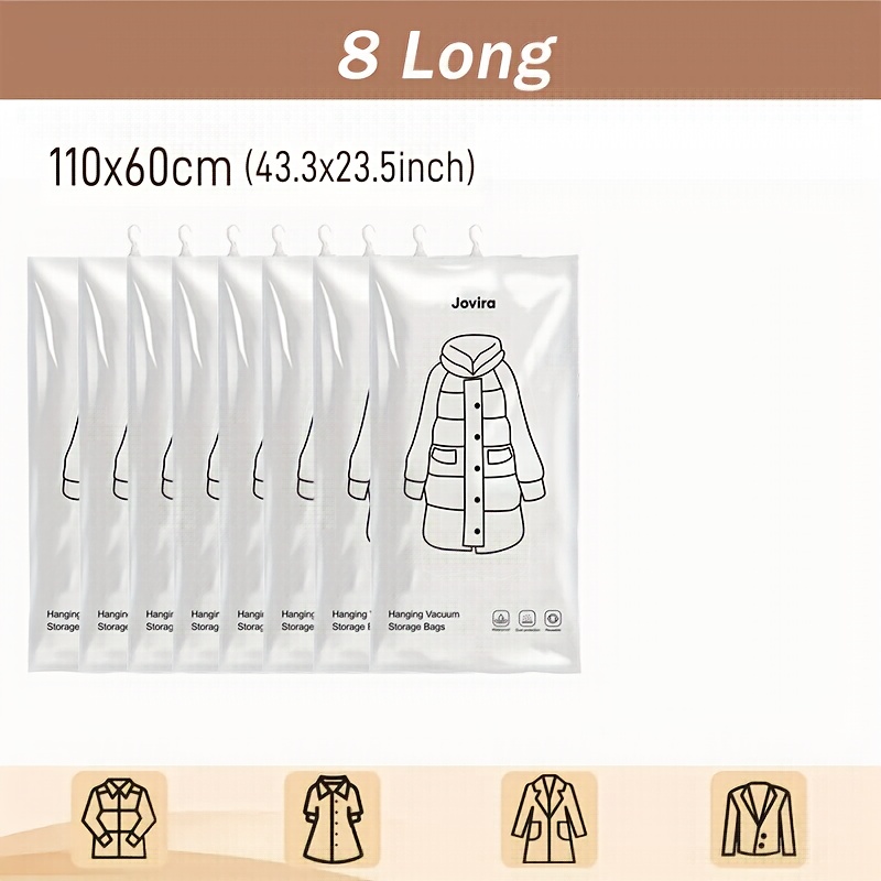 8pcs Set Of Short/long/extra Long Hanging Vacuum Compression Bags, Suitable For Storing Suits, Coats, And Dresses