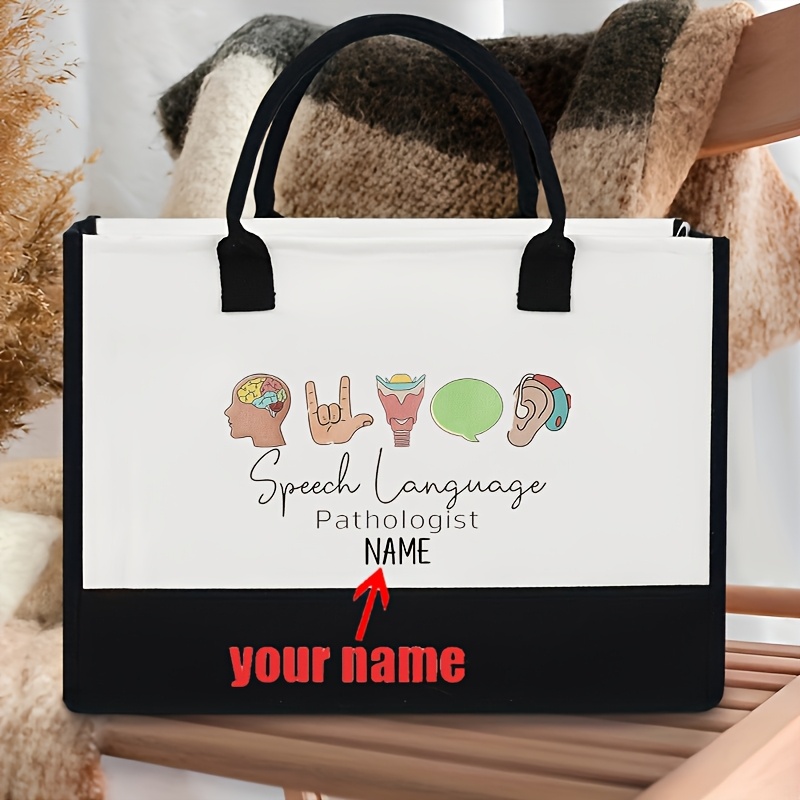 

Customizable Therapist Canvas Tote Bag - Large, Stylish Beach & Shopping Bag With Personalized Name Option - Perfect Gift For Language Pathologists