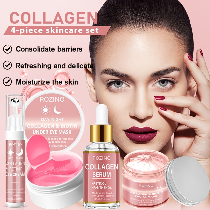 Immediately Lift And Firm Up. 4pcs 5IN1 Collagen Cream Eye Cream Mask Serum Set, Skin Care, Firming And Balancing Skin Tone, Smoothing Skin, Boost Radiance, The Look Or The Signs of Aging