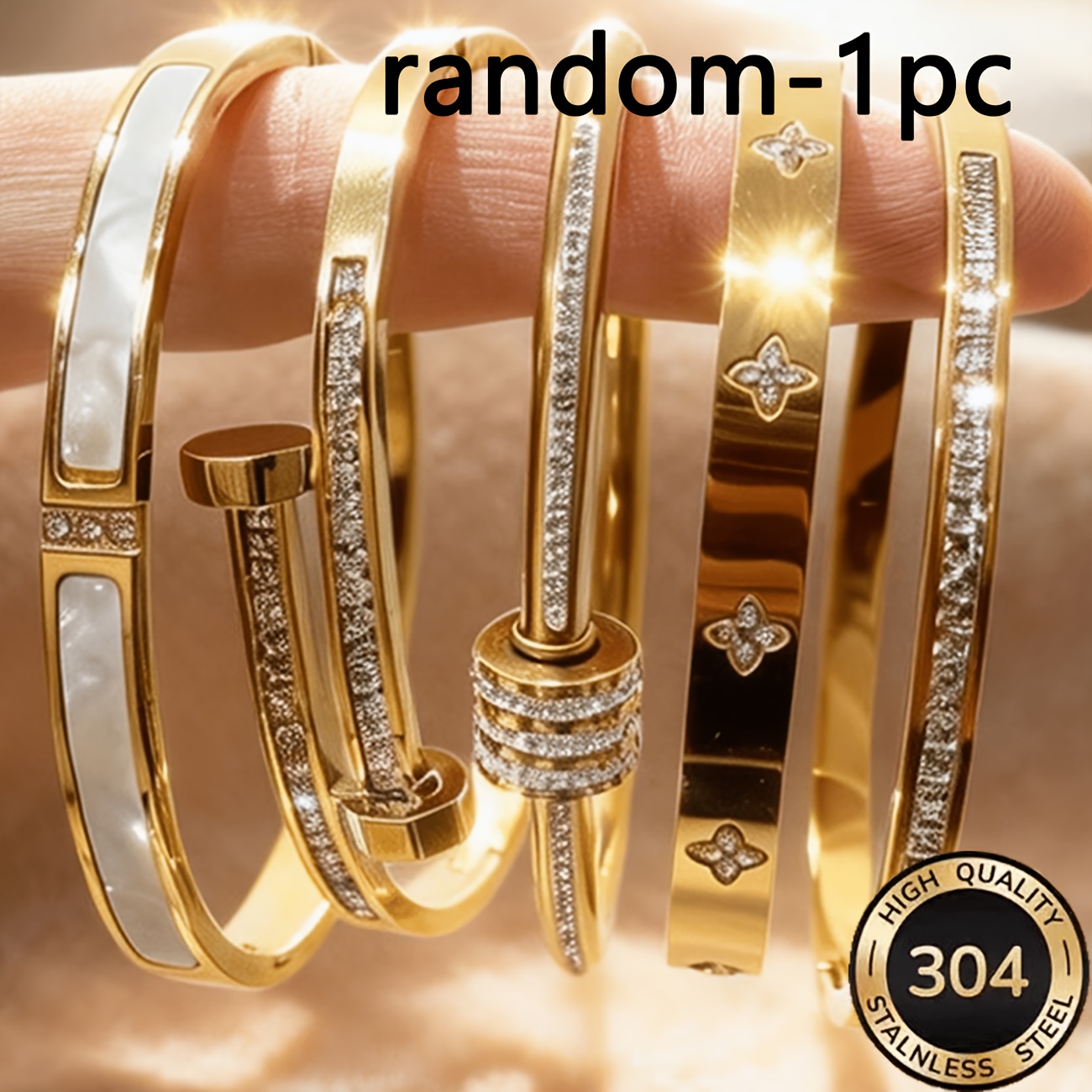 TEMU 1pc aléatoire, Bracelet élégant pour hommes et femmes, empilable, incrusté de synthétique, design tendance, adapté à un , fêtes, Saint-Valentin,