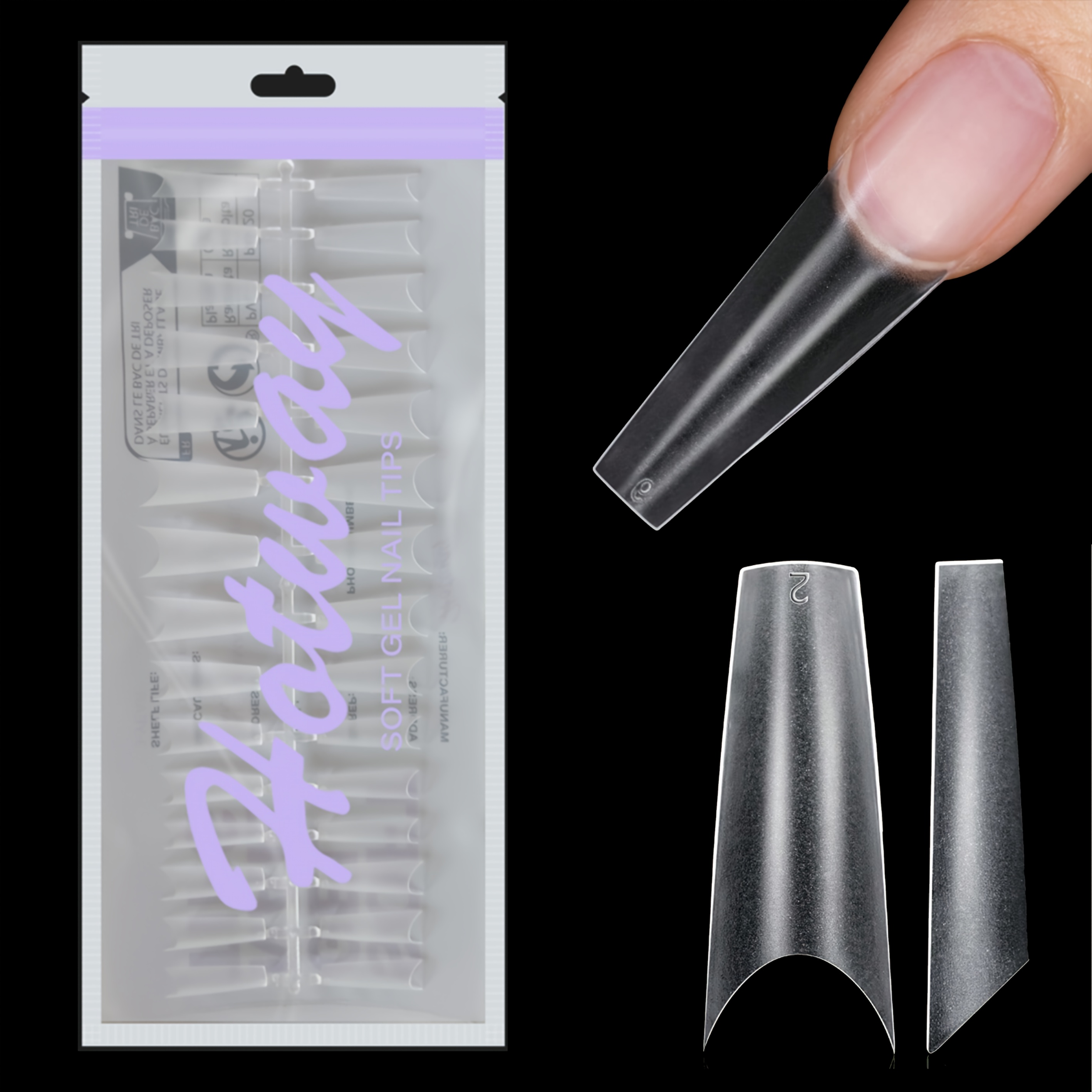 

Hotway 120/240pcs Extreme Coffin False Nails, Transparent Full Cover Acrylic Nail Tips, Long Square Shape, Matte , Diy Nail Extension For Home Use