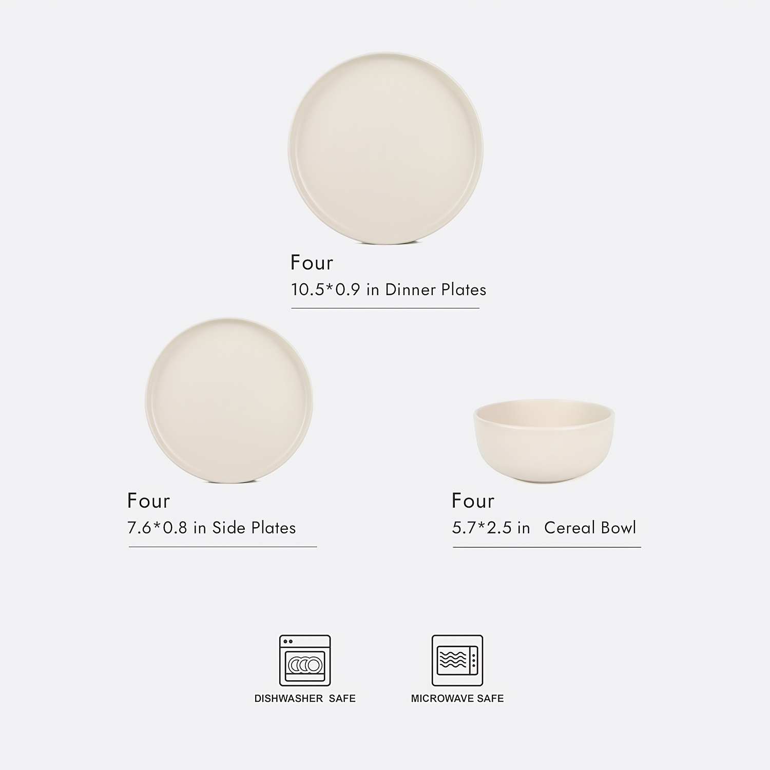 TEMU 12pcs Matte Cream White Stoneware Reactive Glaze | Scratch Resistant Ceramic Plates And Bowls, Stylish Straight Shape Dinnerware Set For 4, Kingstone