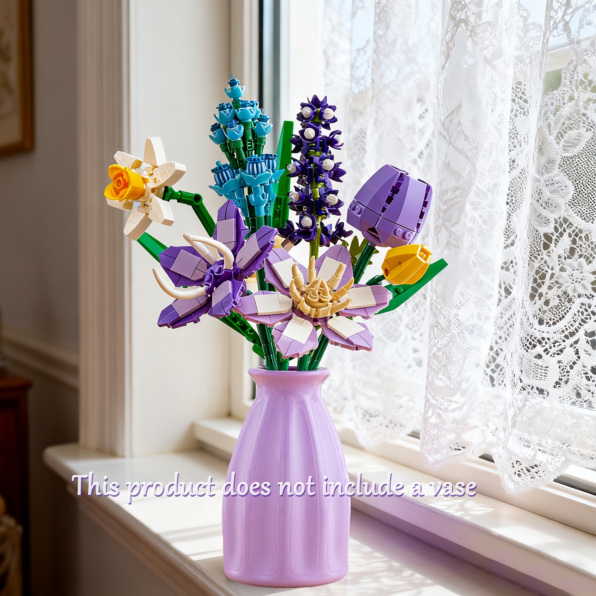 Image of Ukboo Flower Bouquet Building - Diy Artificial Plant Kit With Building, Plastic Roses & Foliage, Spring Desktop Decoration Suitable For Valentine's Day, Mother's Day, Christmas, Birthday Gift For S &