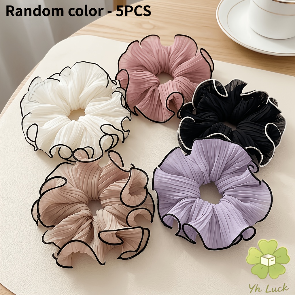 TEMU 5pcs Random Color High-end Pleated Large Hair Bands For Ponytail Or Bun Hairstyle. Half-up Hairstyle. Versatile Fashion Hair Accessory