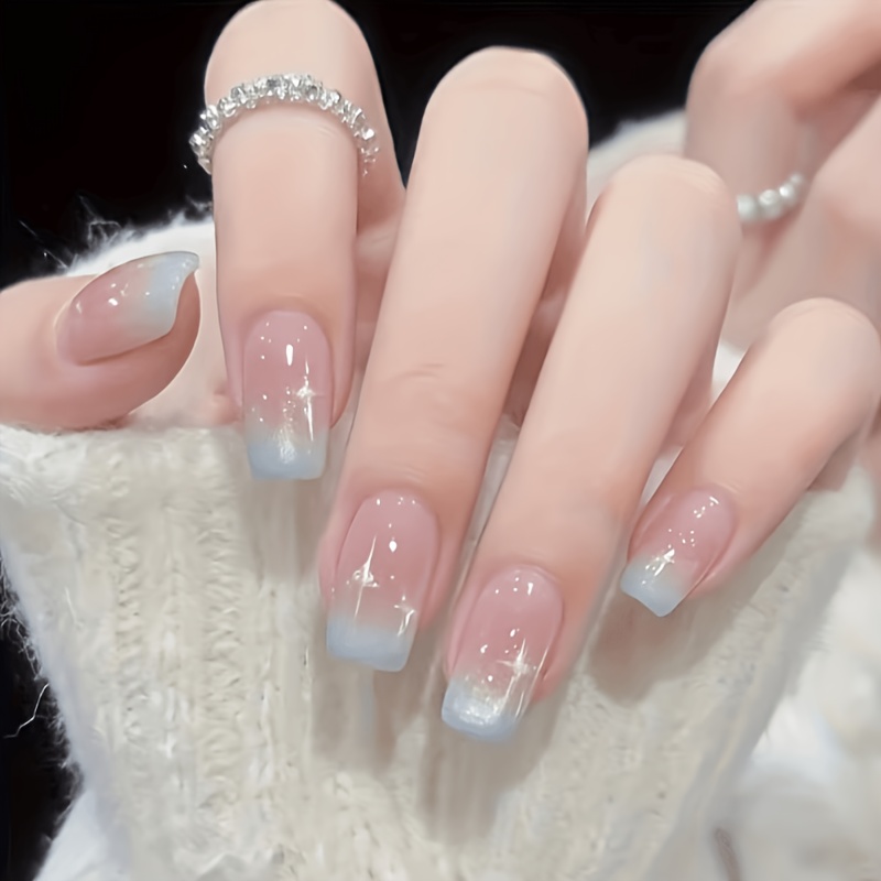 TEMU Upgrade Your Style 24pcs Wearable Nail Stickers Easy Korean Pink Gradient Pure Desire False Nails Extension Removable Nail Additions With Jelly