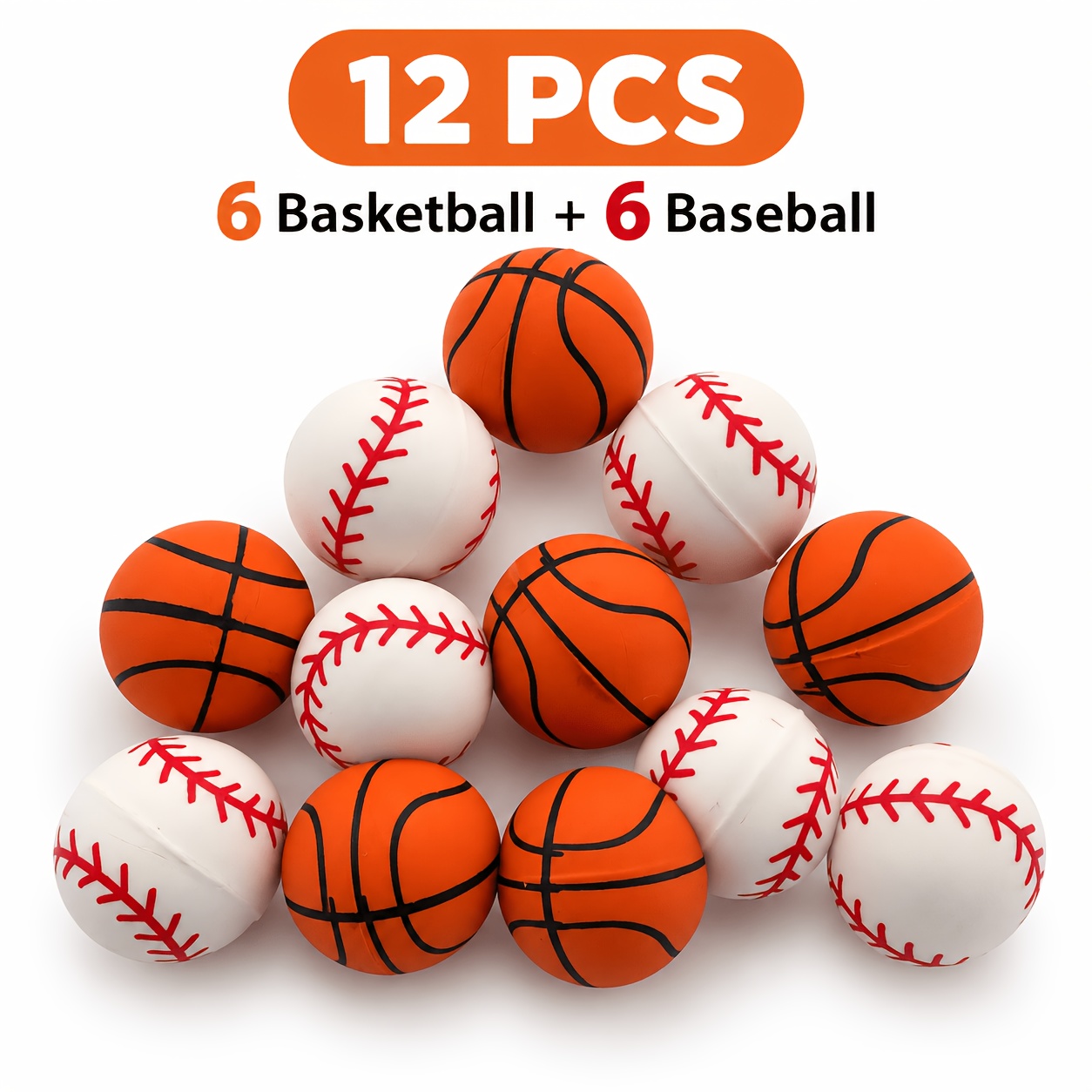 TEMU 12pcs White Baseball/red Basketball Bouncy Balls, Suitable For Party Games, Interactive And Throwable, Perfect As Christmas Or Birthday Gifts,