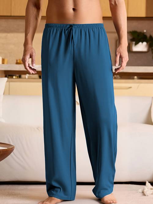 mens comfortable solid color lounge pants lightweight pants elastic waistband fitness pants 95 polyester 5 spandex regular season knit fabric m