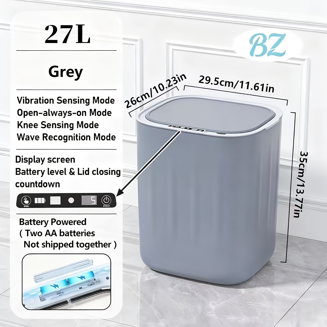 E-shop 27L Intelligenter Mülleimer mit großem Fassungsvermögen, geeignet für Küche und Badezimmer, verdickte Kunststoffkonstruktion, batteriebetrieben.