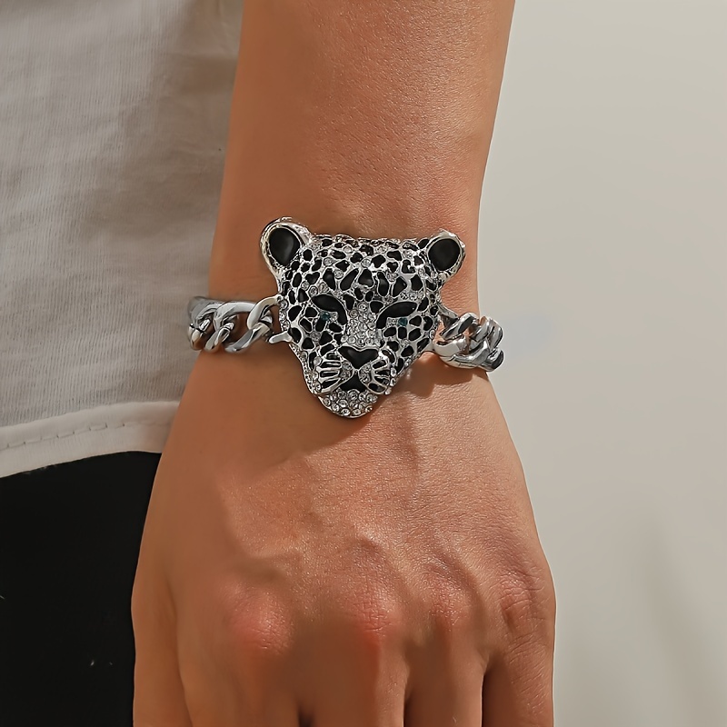 

1pc Of Men's Domineering Encrusted Leopard Bracelet, Creative Punk Hip-hop Rock Chain Accessory