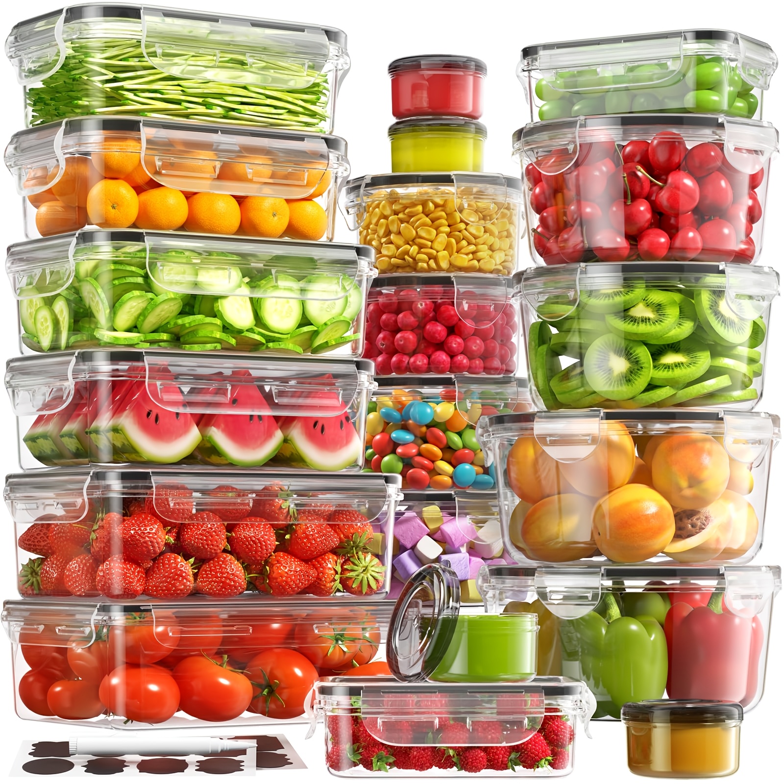 16 28 48pcs food storage container set airtight containers with secure lids 8 14 24 lids 8 14 24 containers sealed plastic containers for pantry travel outdoor picnics kitchen organization   labels and markers