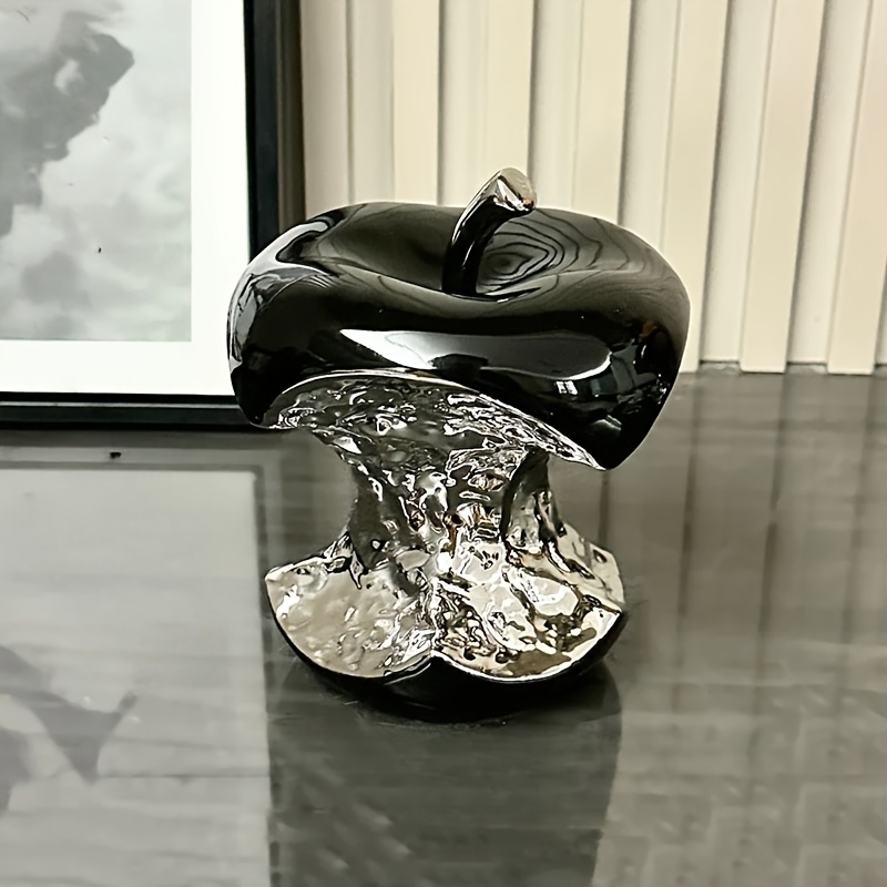 "bitten " Art Ornament | Silver-plated Fruit Sculpture | Ceramic Craft Desktop Decoration | Aesthetic Display Item