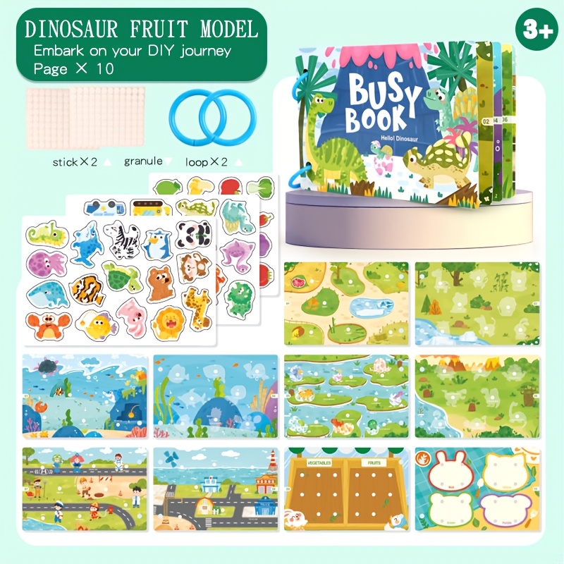 Image of Children Reusable Sticker Book/busy Book, Inner Content Features Dinosaur, Animal, Ocean, Fruit And Vehicle Patterns For Quiet Learning Activity Book, Suitable For Enhancing Attention, Focus