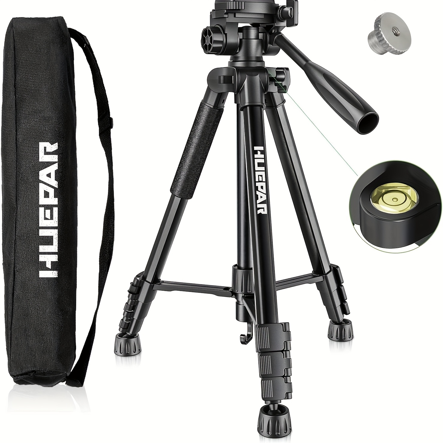 Image of Huepar Level Tripod 57inch Adjustable Stand For Heavy Duty Laser Levels, Point Lasers, Laser Distance Measures 1/4& 5/ Mount, Non-slip Feet, Tpd14b