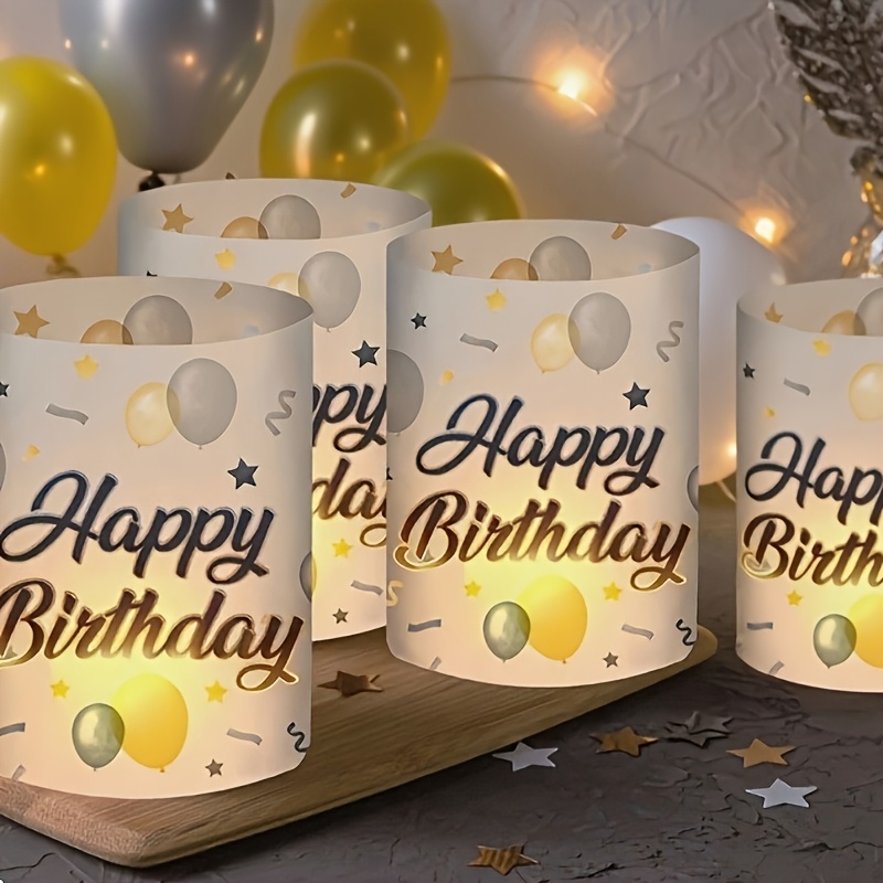 6pcs Happy Birthday Candle Lantern Shades, Party Decoration Accessories, Table Decoration Lantern Shades, Tea Or Candle Birthday Table Decorations, Plastic Decorative Lanterns (candles Not Included)