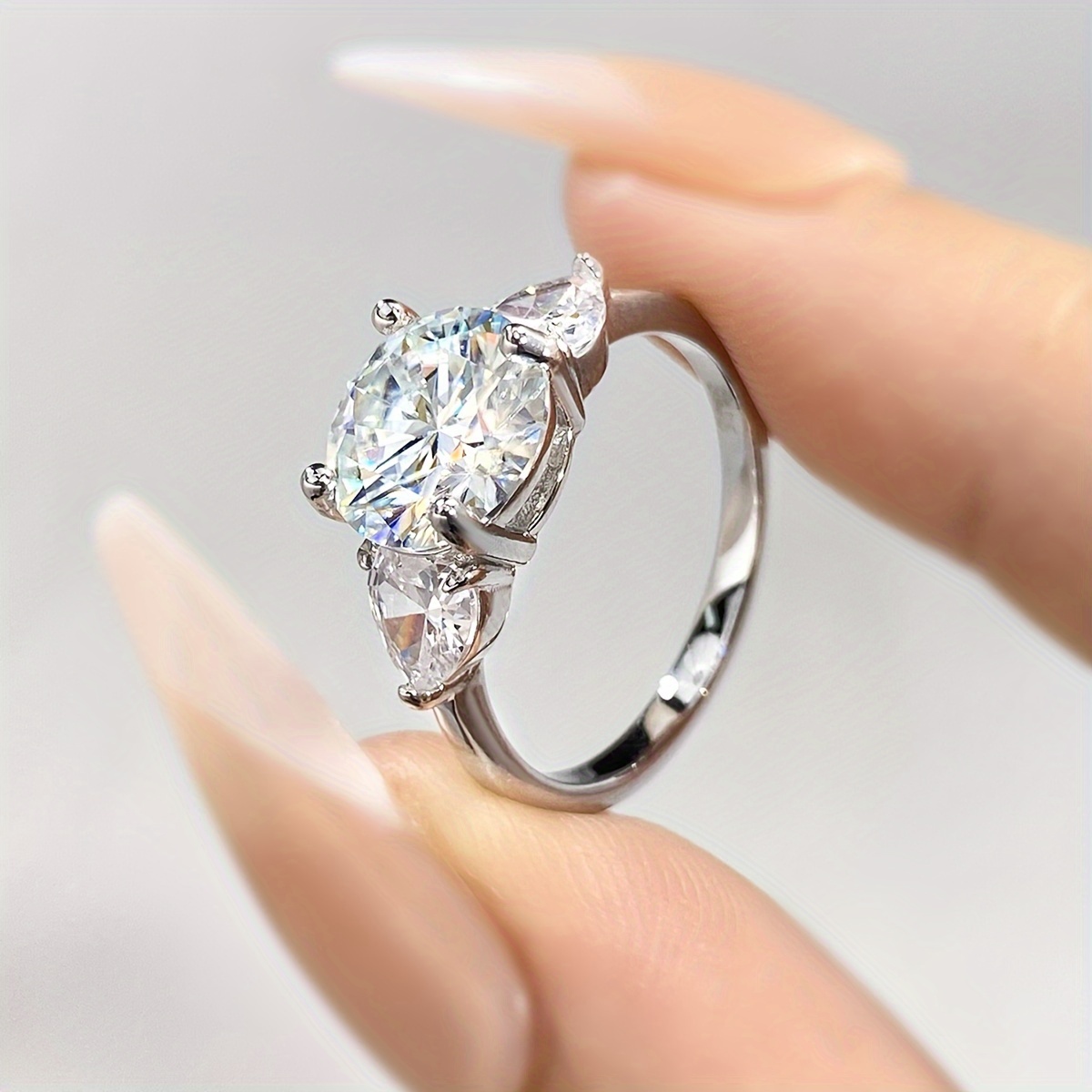 3ct Moissanite Solitaire Engagement Ring, Silver