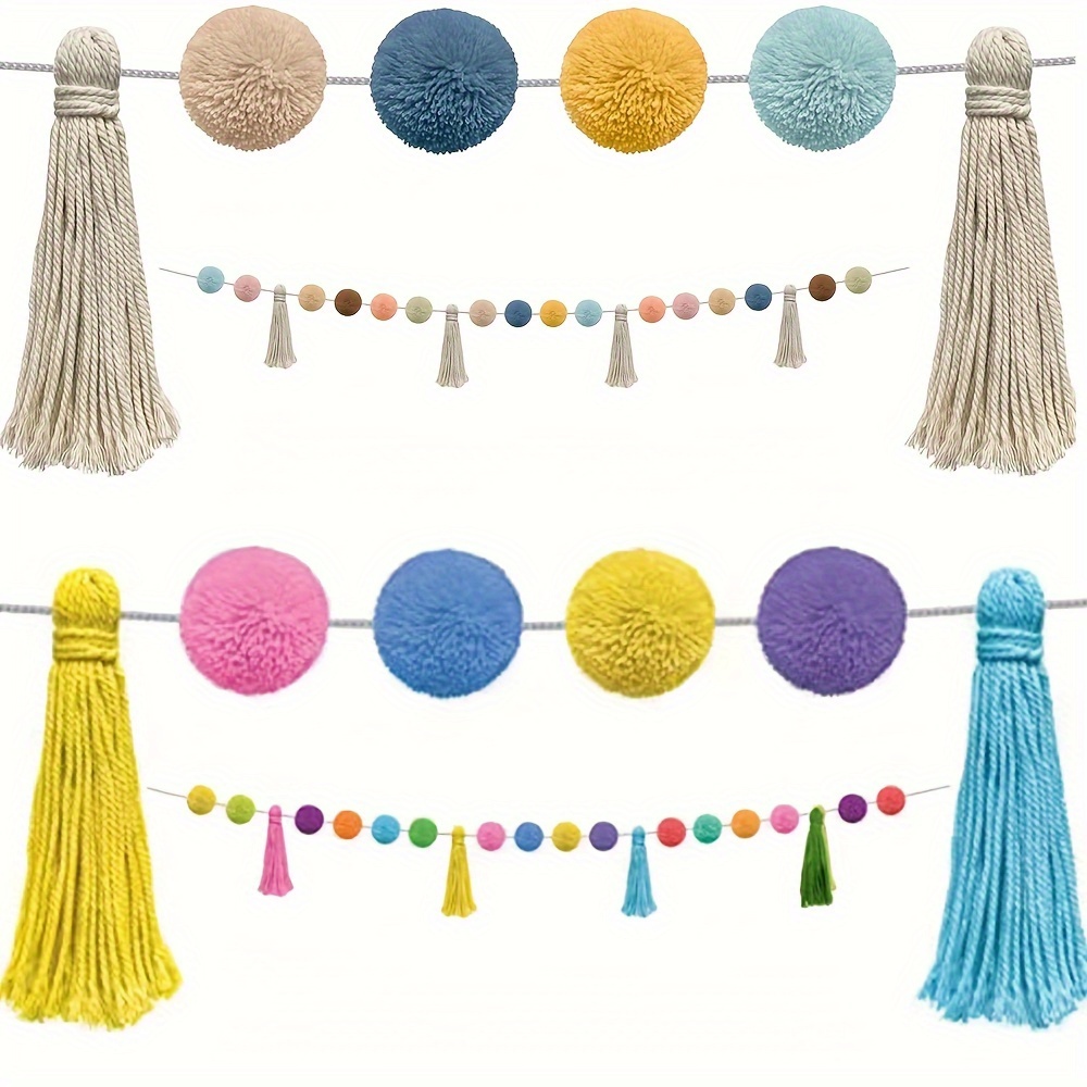 

Bohemian Chic Colorful Tassel Wall Hanging With Pom-poms - Perfect For Bedroom, Parties & Celebrations - Versatile Decor For Weddings, Birthdays & More