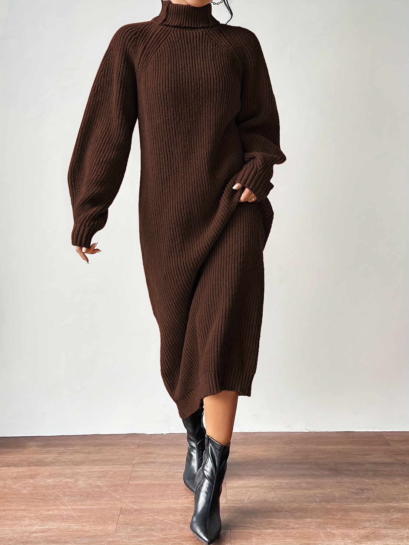 Women's Autumn/Winter Warm Christmas Party Simple Solid Color High Neck  Textured High-End Daily Versatile Valentine's * Vacation *-Length * *  Gentle and Elegant Dress * Special Edition
